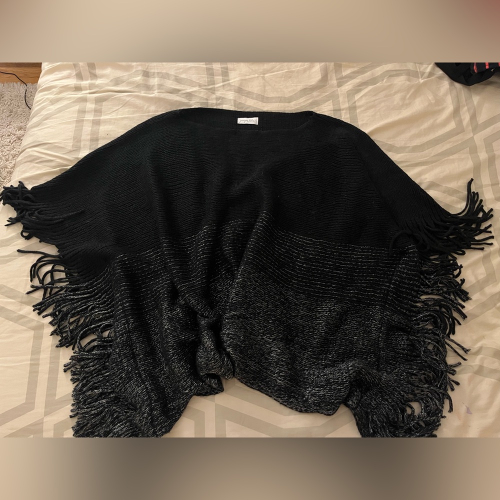 Black and Gray Juniper Blu Fringe Poncho
